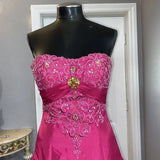 Pink Gorgeous Vintage Elegant Exquisite Beaded Long Satin Ball Gown Evening Dress Quinceanera Formal Dress HZ1023