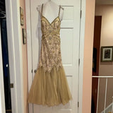 Champagne Pink/Gold Gorgeous Exquisite Beaded Strapless Elegant Long Fishtail Mermaid Slim Fit Ball Gown Evening Gown Party Dress HZ1023