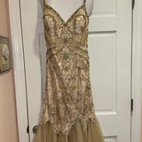 Champagne Pink/Gold Gorgeous Exquisite Beaded Strapless Elegant Long Fishtail Mermaid Slim Fit Ball Gown Evening Gown Party Dress HZ1023