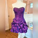 Purple Shiny Fashion Ruffled Exquisite Beading Short satin Homecoming Dress Evening Dress Birthday Party Dress HZ1023