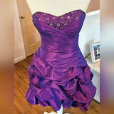 Purple Shiny Fashion Ruffled Exquisite Beading Short satin Homecoming Dress Evening Dress Birthday Party Dress HZ1023