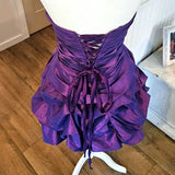 Purple Shiny Fashion Ruffled Exquisite Beading Short satin Homecoming Dress Evening Dress Birthday Party Dress HZ1023