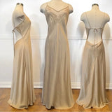 Champagne Victorian Style Exquisite Floral Embroidery Beading Spaghetti Strap Backless Long Satin Ball Gown Evening Dress Party Dress HZ1023