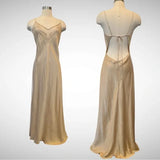 Champagne Victorian Style Exquisite Floral Embroidery Beading Spaghetti Strap Backless Long Satin Ball Gown Evening Dress Party Dress HZ1023