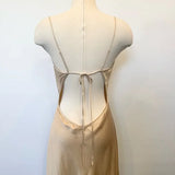 Champagne Victorian Style Exquisite Floral Embroidery Beading Spaghetti Strap Backless Long Satin Ball Gown Evening Dress Party Dress HZ1023