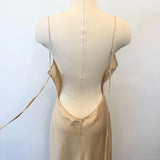 Champagne Victorian Style Exquisite Floral Embroidery Beading Spaghetti Strap Backless Long Satin Ball Gown Evening Dress Party Dress HZ1023