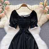 Black A line short dress black fashion dress HZ1023