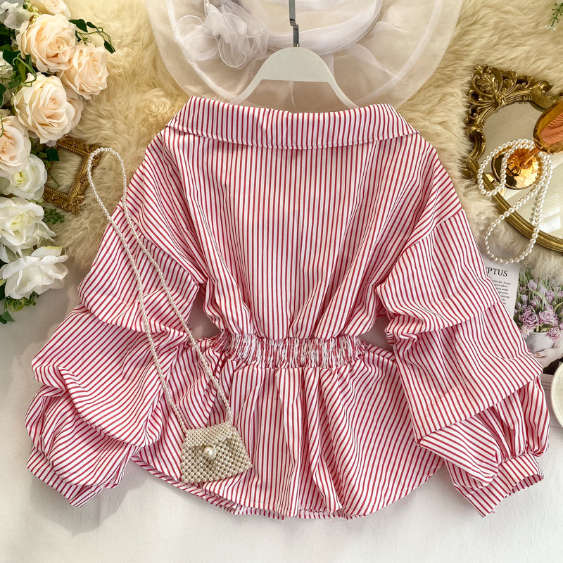 Stylish long-sleeved striped top HZ1023