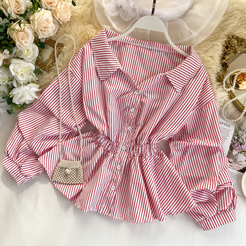 Stylish long-sleeved striped top HZ1023