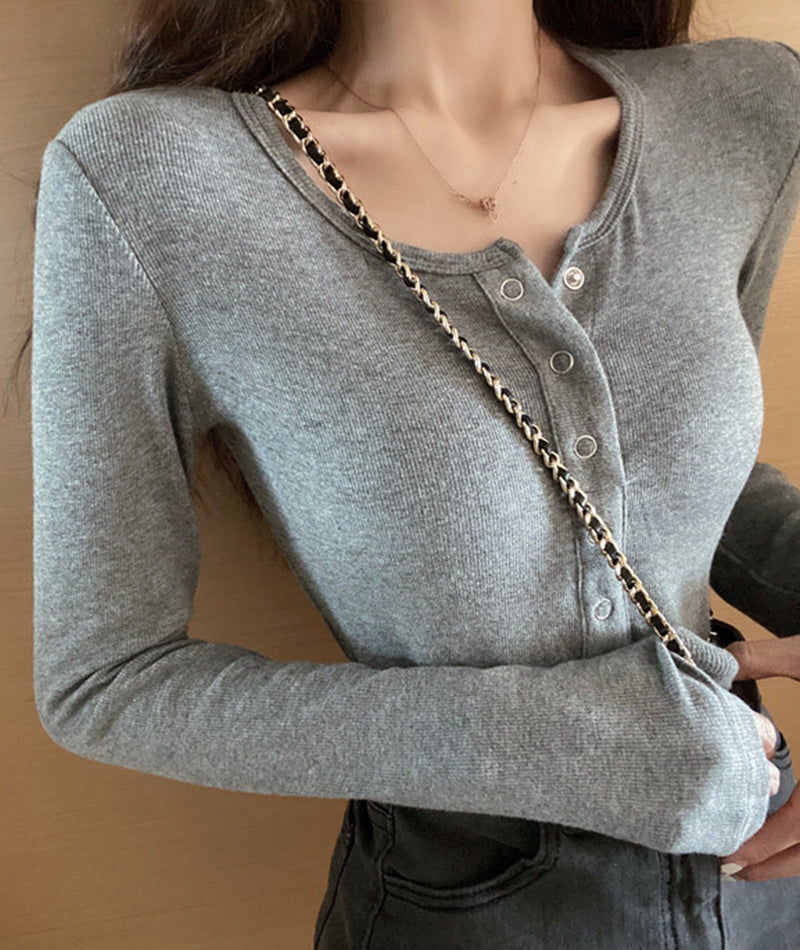 Gray long-sleeved corset cropped top HZ1023