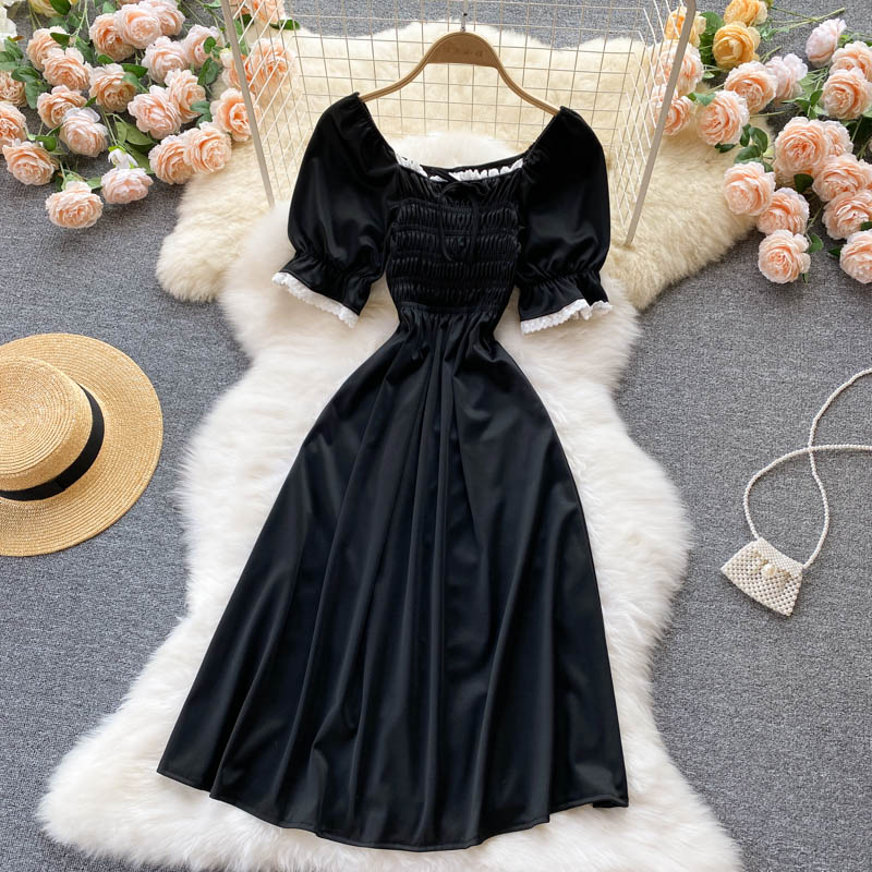 Black A line short dress black fashion dress HZ1023