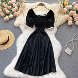 Black A line short dress black fashion dress HZ1023