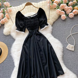 Black A line short dress black fashion dress HZ1023