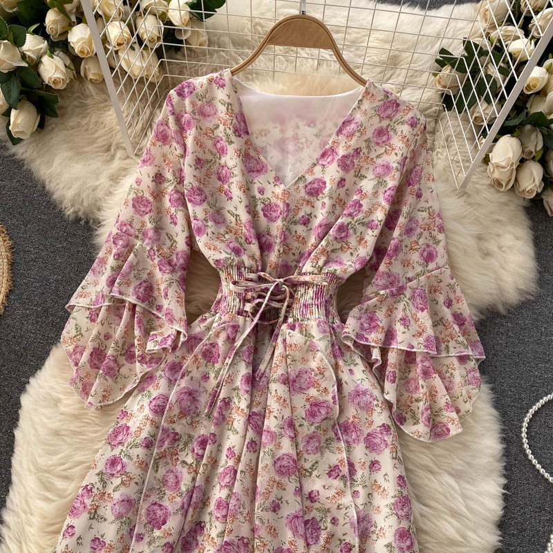 Cute v neck floral dress A line fashion dress HZ1023