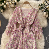 Cute v neck floral dress A line fashion dress HZ1023