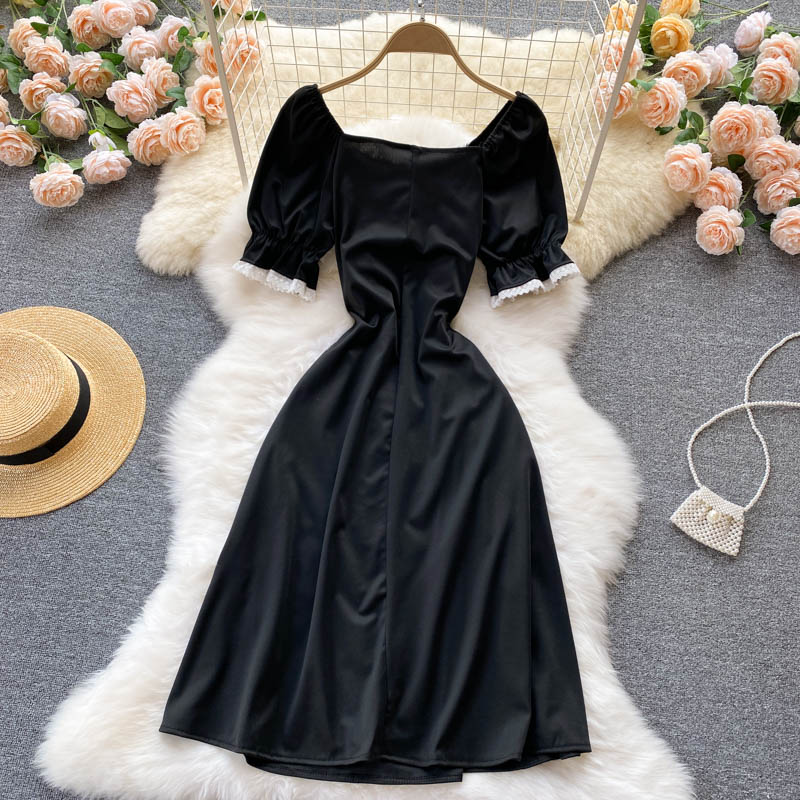 Black A line short dress black fashion dress HZ1023