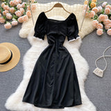 Black A line short dress black fashion dress HZ1023