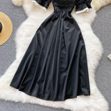 Black A line short dress black fashion dress HZ1023