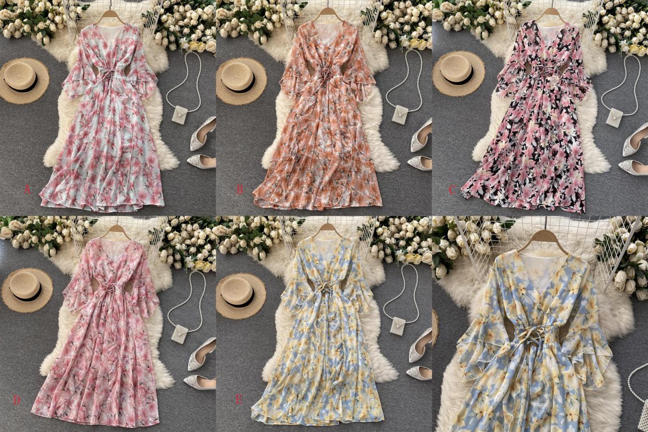 Cute v neck floral dress A line fashion dress HZ1023