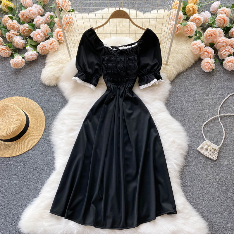 Black A line short dress black fashion dress HZ1023