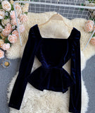 Simple velvet long sleeve tops HZ1023