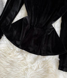 Stylish velvet tops long sleeve see through tops HZ1023