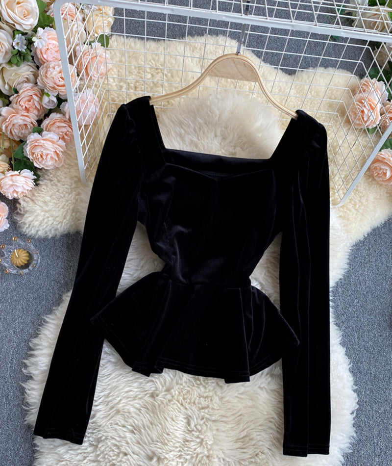 Simple velvet long sleeve tops HZ1023