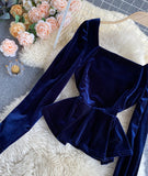 Simple velvet long sleeve tops HZ1023