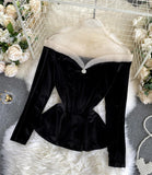 Stylish velvet tops long sleeve see through tops HZ1023