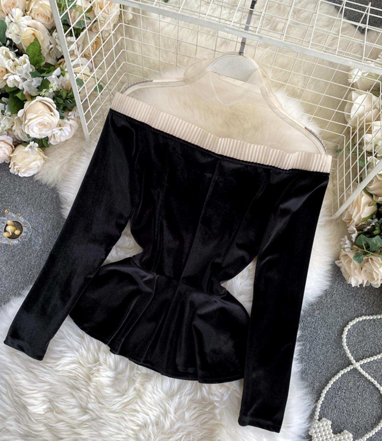 Stylish velvet tops long sleeve see through tops HZ1023