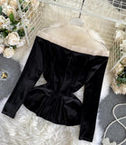 Stylish velvet tops long sleeve see through tops HZ1023