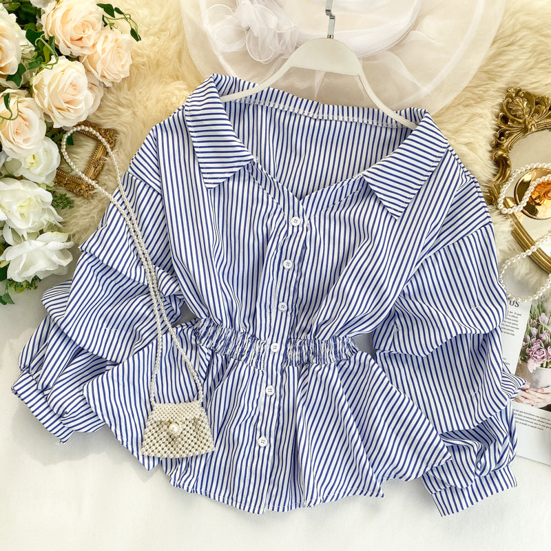 Stylish long-sleeved striped top HZ1023