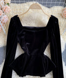 Simple velvet long sleeve tops HZ1023
