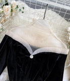 Stylish velvet tops long sleeve see through tops HZ1023