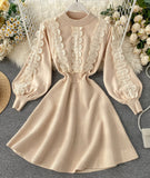 A line long sleeve lace sweater dress HZ1023