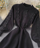 A line long sleeve lace sweater dress HZ1023