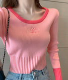 Cute round neck tops long sleeve sweater HZ1023