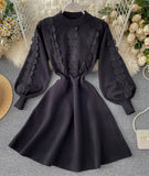 A line long sleeve lace sweater dress HZ1023