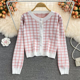 Cute Plaid Long Sleeve Cardigan Sweater HZ1023