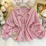 Stylish long-sleeved striped top HZ1023