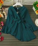 Stylish v-neck irregular top long sleeve flared top HZ1023