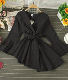 Stylish v-neck irregular top long sleeve flared top HZ1023