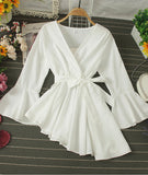 Stylish v-neck irregular top long sleeve flared top HZ1023