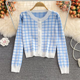 Cute Plaid Long Sleeve Cardigan Sweater HZ1023