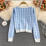 Cute Plaid Long Sleeve Cardigan Sweater HZ1023