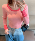 Cute round neck tops long sleeve sweater HZ1023