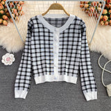 Cute Plaid Long Sleeve Cardigan Sweater HZ1023