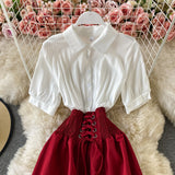 A-line umbrella skirt with contrast color stitching and slim waist HZ1023