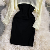 Long sleeved Knitted Blouse hip strap dress HZ1023