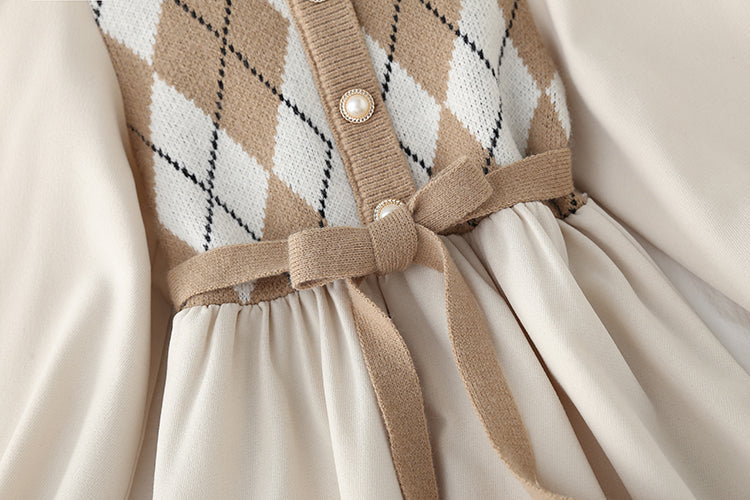 Corduroy stitched knitted dress with coat HZ1023